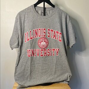 Champion Heather Gray Tee with Blue and Red Logo